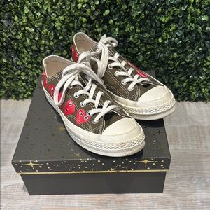 Men’s Converse x Comme des Garçons Olive and Red Heart Sneakers